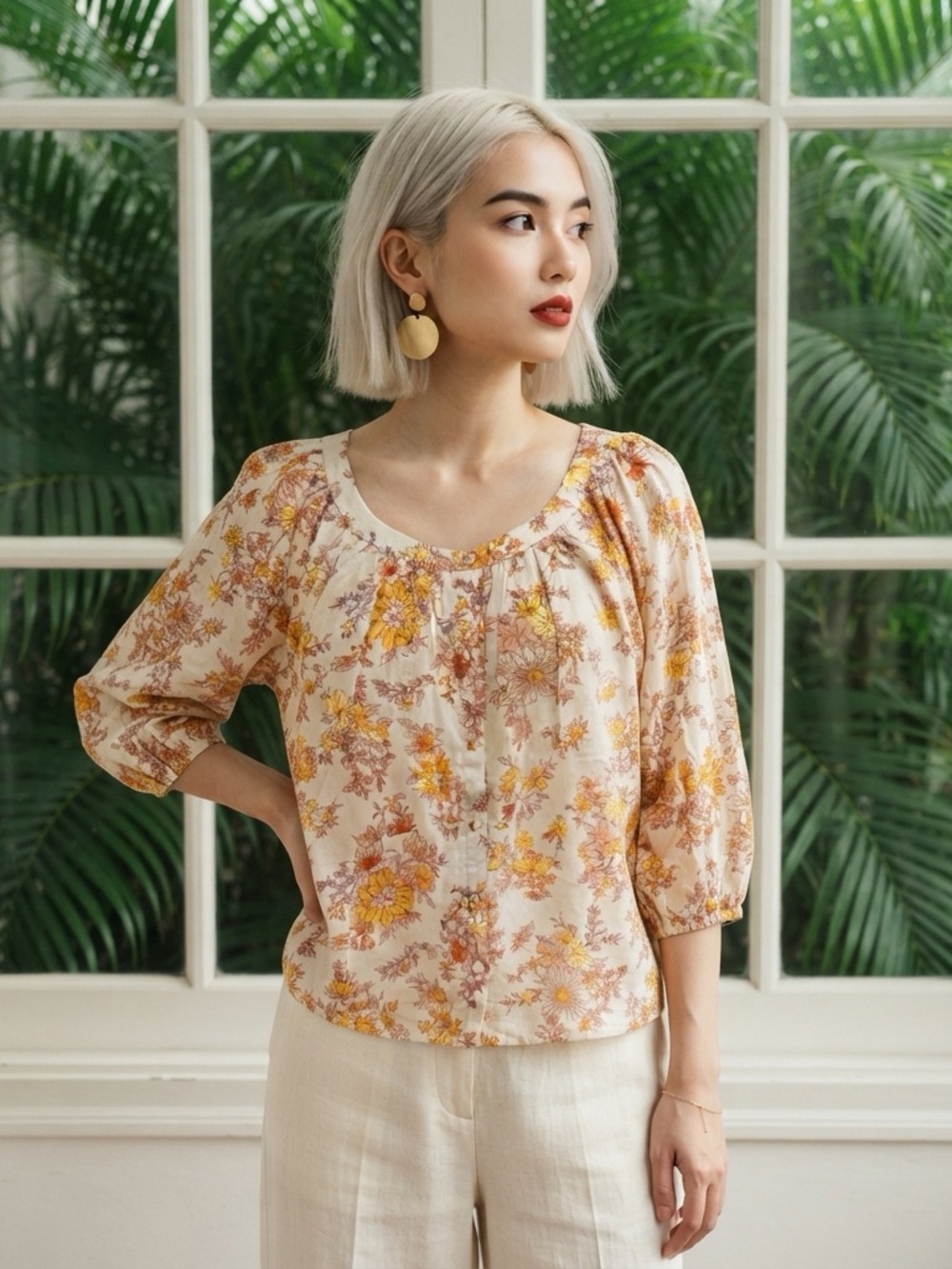 NWT Cynthia Rowley Women’s Small Very Oversized Yellow Floral Peasant Blouse